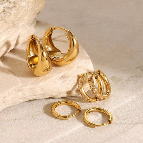 SunKissedBali || Daily stacking set hoop earring stainless steel gold 18K hand polished waterproof tarnish free jewelry