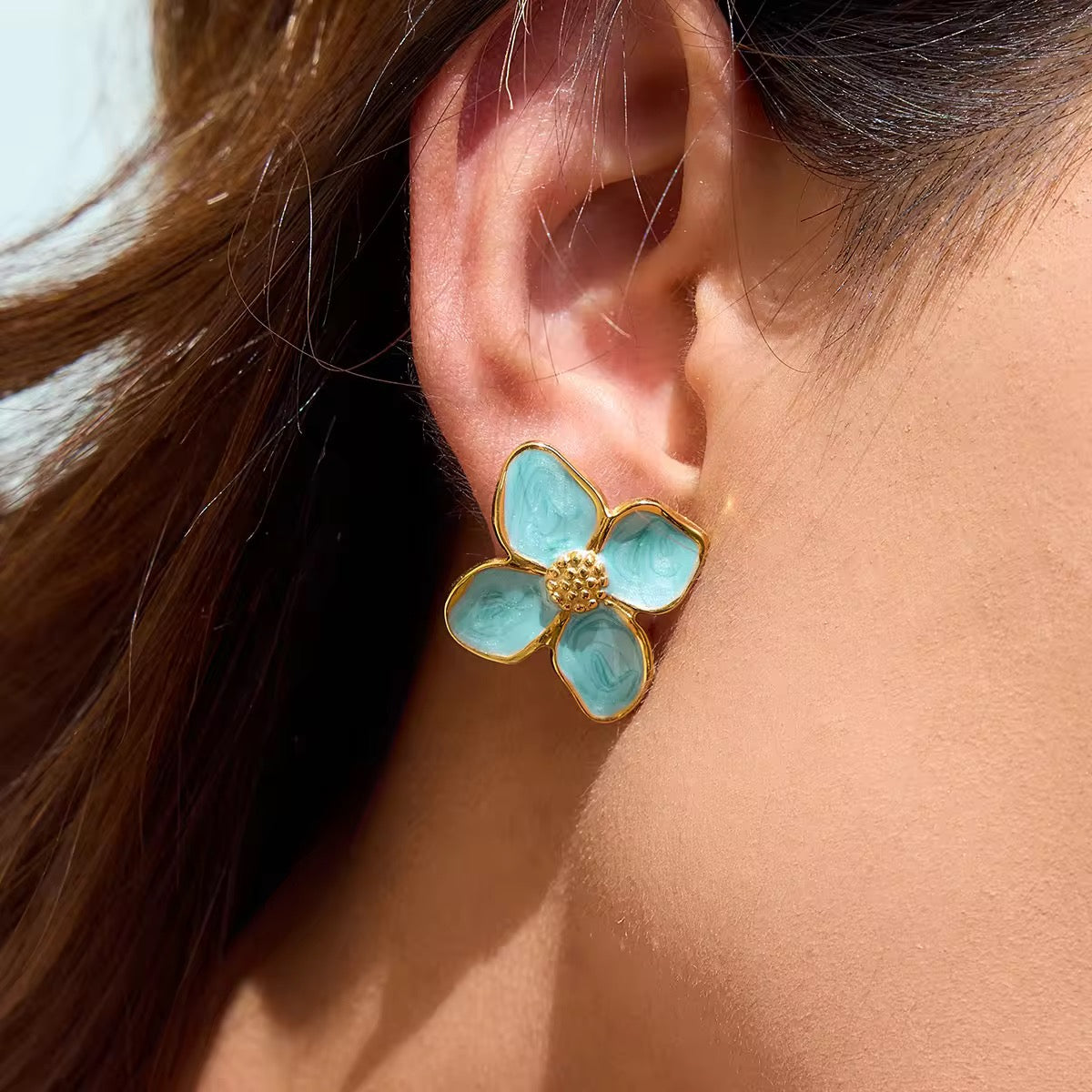 SunKissedBali || Elegant and gracefull enamel stainless steel 18K gold PVD plated earring flower earring waterproof tarnish free and hypoallergenic oily drip enamel earring