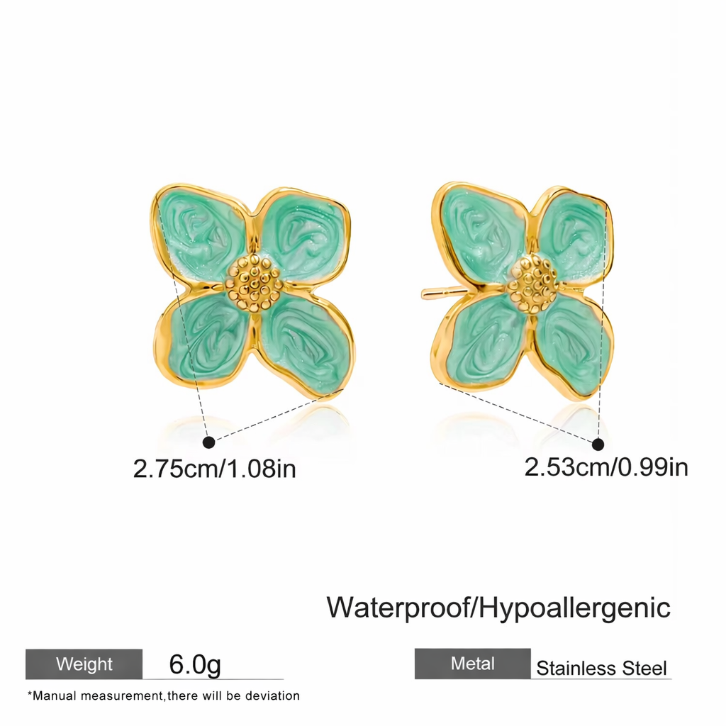 SunKissedBali || Elegant and gracefull enamel stainless steel 18K gold PVD plated earring flower earring waterproof tarnish free and hypoallergenic oily drip enamel earring