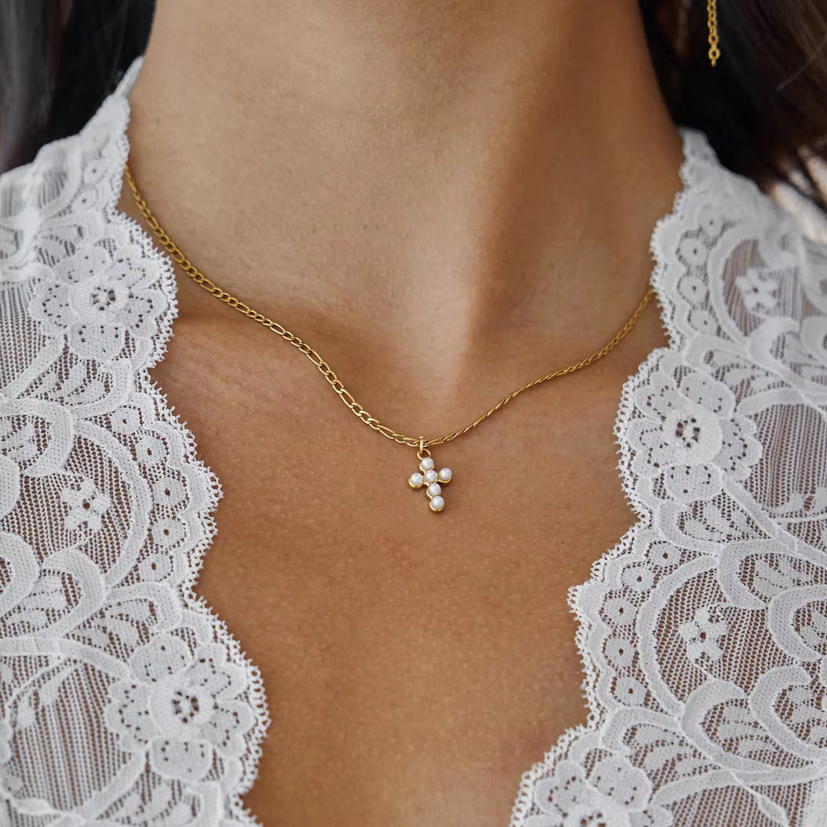 SunKissedBali || Classic small freshwater pearl cross pendant charm stainless steel necklace high quality jewelry best quality water resistant and tarnish free jewelry minimalist dainty