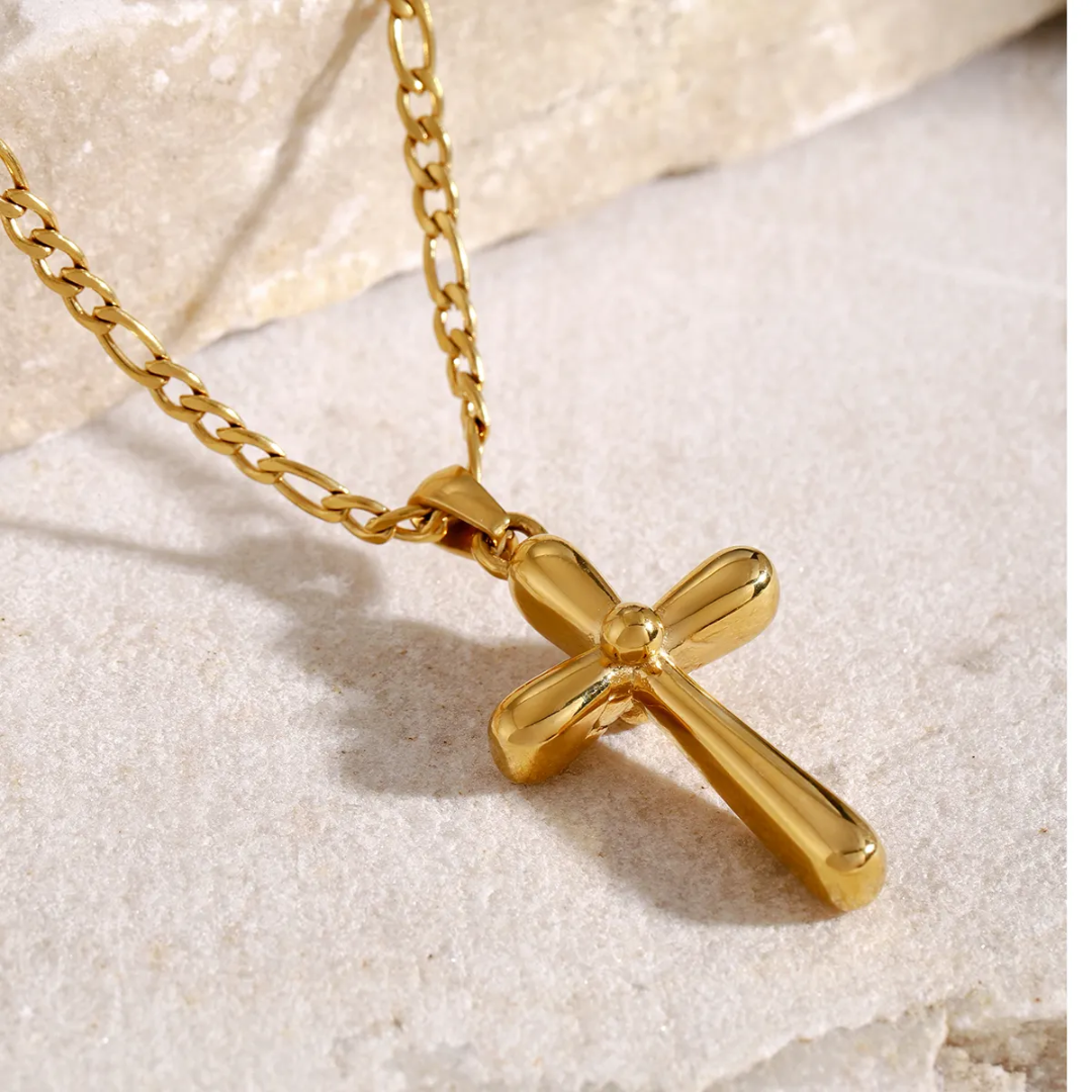 SunKissedBali || Cross pendant stainless steel 18K gold electro plating necklace || waterproof, tarnish free and hypoallergenic necklace jewelry bold statement necklace
